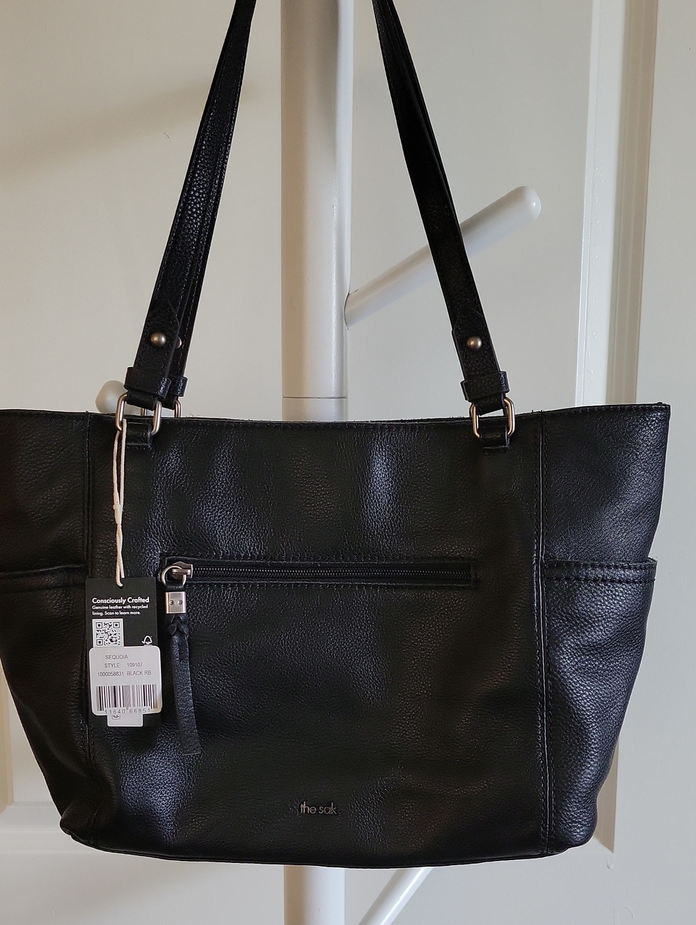 The Sak Black Pebbled Leather Shoulder Tote with Front Zip Pocket